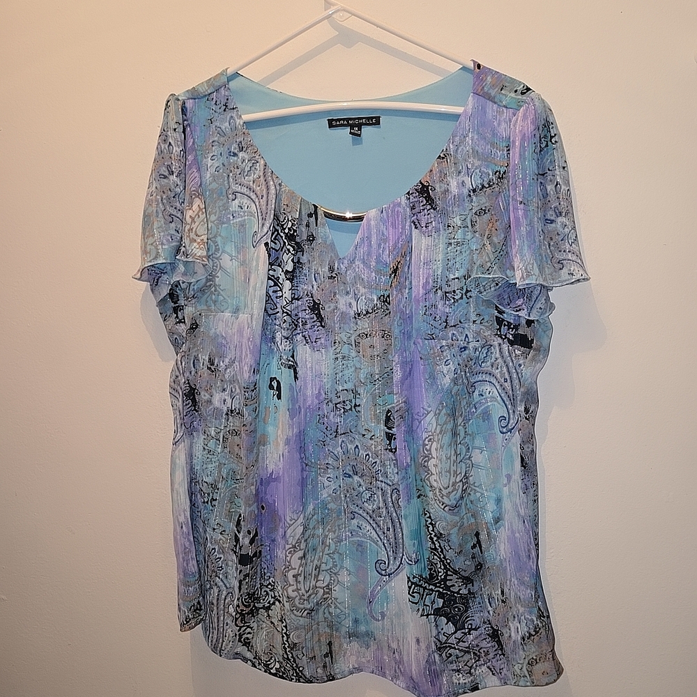 Karen Kane Women's Blue and Purple Paisley Top